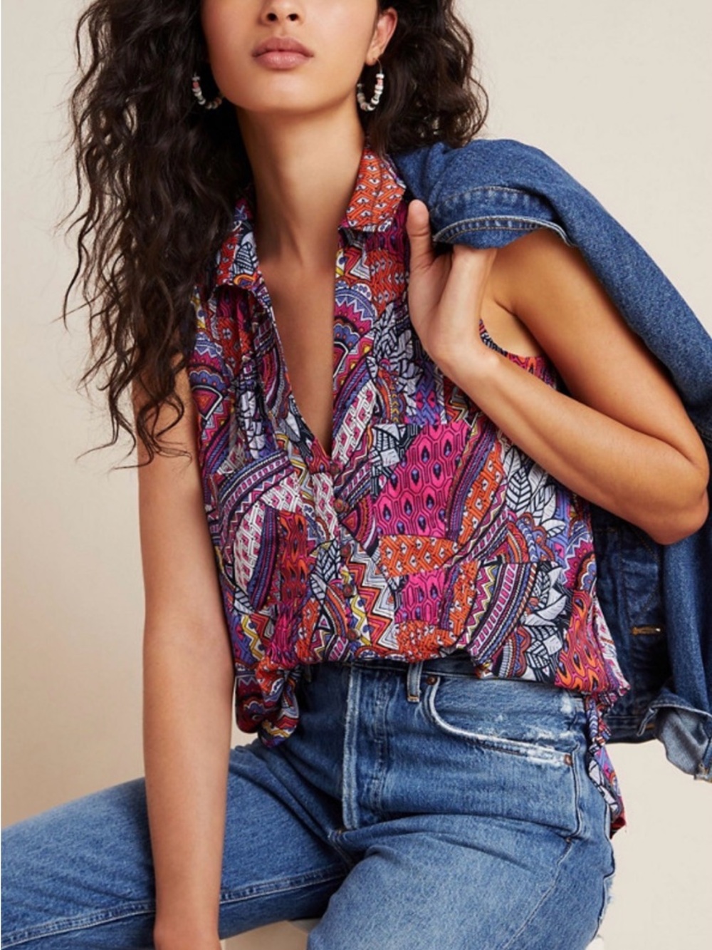 Maeve by Anthropologie Whimsical Pintucked Blouse in Paisley NWT